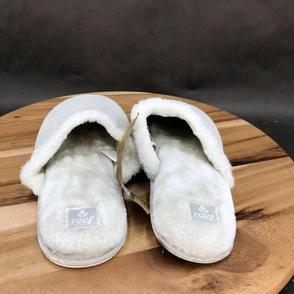 Reef White Perforated Faux Fur Lined Slip On Slippers Womens XL Size 11 - Picture 6 of 11